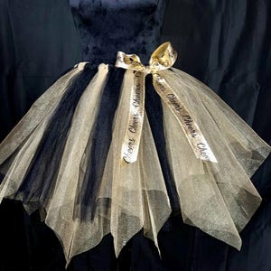 Ladies Black and shiny tan color tutu:  layered pointy cut design costume , cheer bow