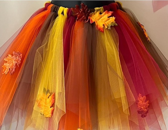 Adult pointed cut tutu, fall leave attached, harvest tutu