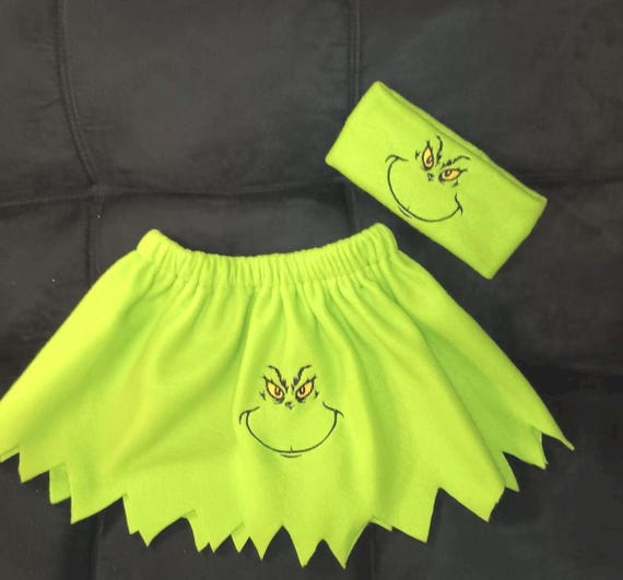 Grinch inspired ear warmer and skirt set