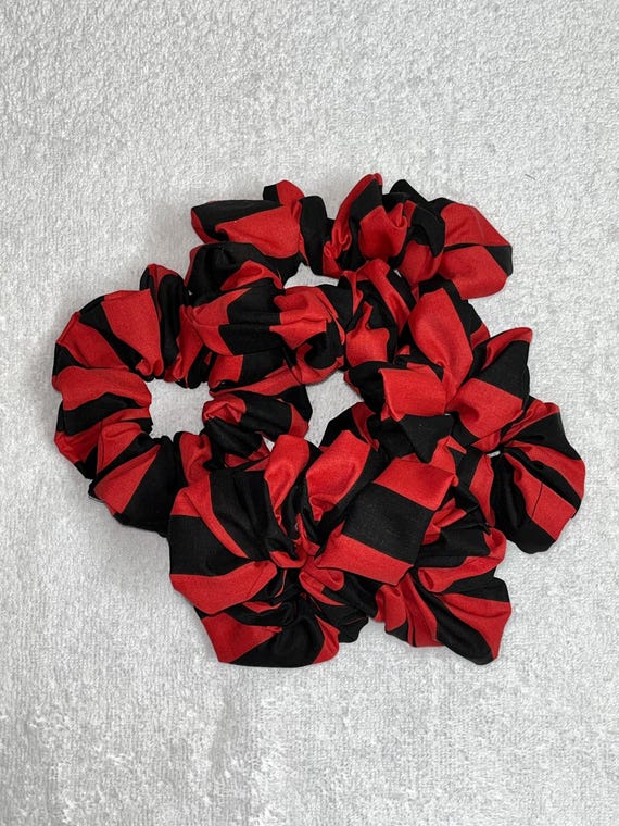 Trendy style Red and black stripes hair scrunchy: football hair dressing Xtra large