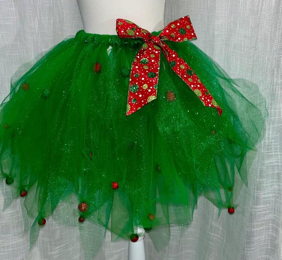 Ladies Christmas tutu:   pompom ornaments design shimmering sparkly costume