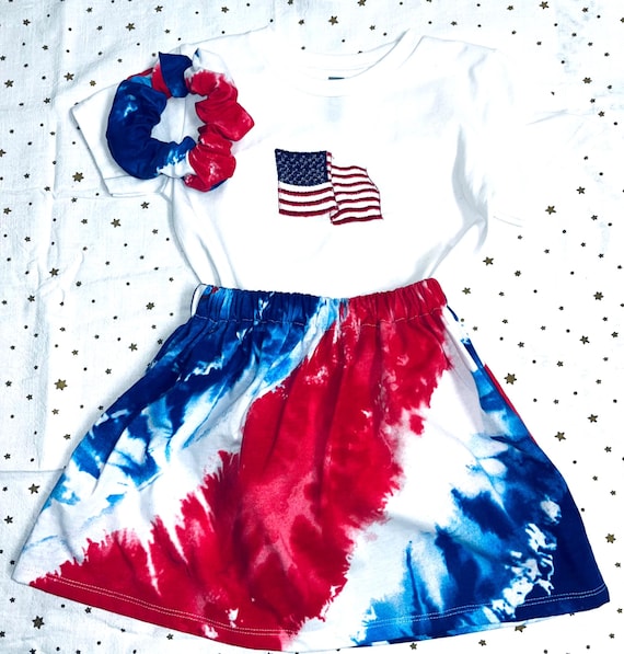 Children USA flag design three piece outfit: embroidered shirt