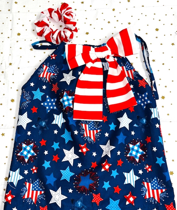 Children’s  Stars and Stripes  design sleeveless dress :  XL red and white striped bow