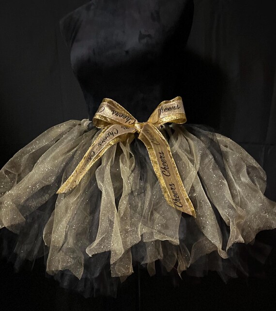Sparkly gold and black Children's Tutu: Shimmering gold curly design shiny gold bow
