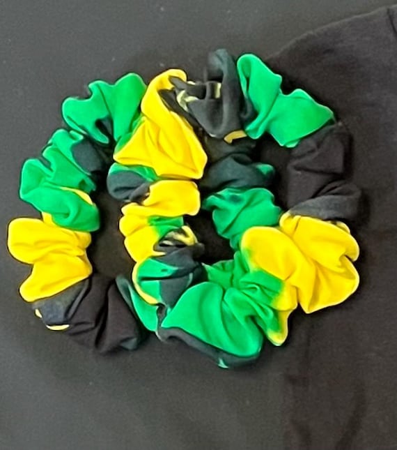Jamaican flag colors hair ties: black green yellow  tie dyed theme