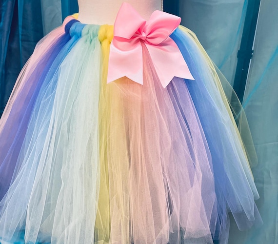 Children’s Easter colors Tutu with Bow:  Birthday Party costume pastel rainbow colors