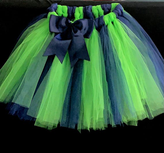 Children’s cheer tutu Navy blue and lime green  Seahawks bird colors
