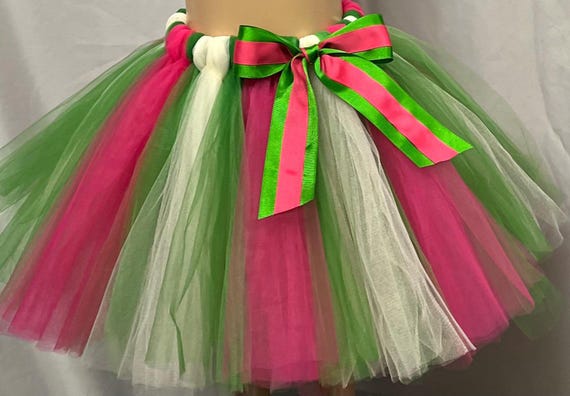 Girls pink and green with white accents tutu
