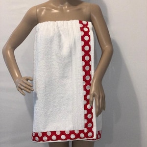 Polka dotted trimmed terry cloth towel wrap with free monogram mothers Day birthday gift teen plus size