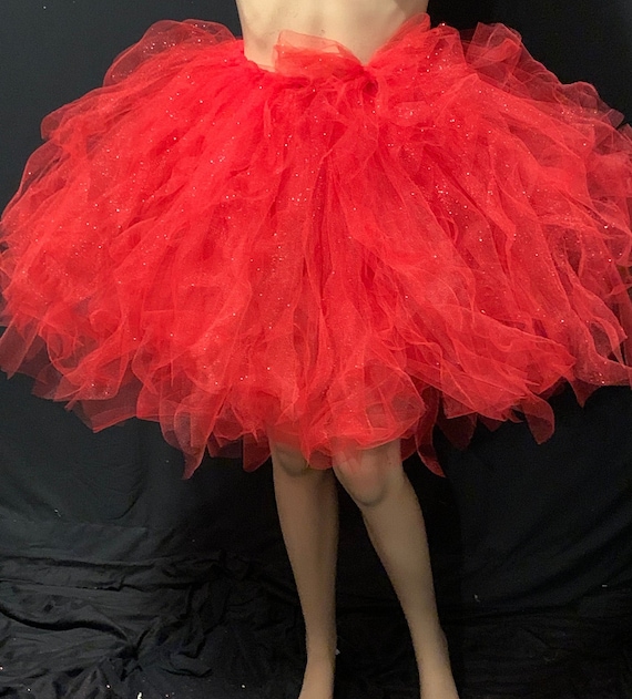 Red Shimmering Christmas Tutu: Handmade Knee Length, Matching Bow