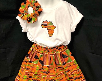 Conjunto infantil de tres piezas con estampado africano: diseño de apliques de mapa africano