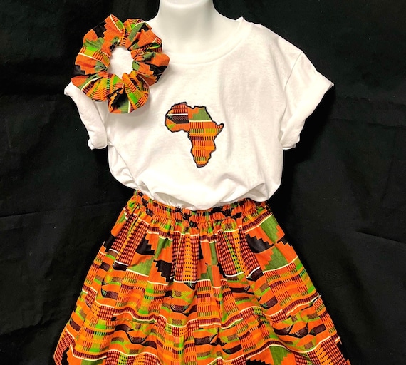 Children african printed three pieces set: African map appliqué design