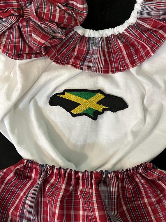 jamaican traditional dress Ladies Bandana Cultural Outfit  Ackee Tree Clothing It was design and handmade by Winsome with lots of love Woman in Jamaican National costume