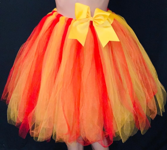 Flaming Fire Tutu: Extra Full Knee Length, Yellow Bow