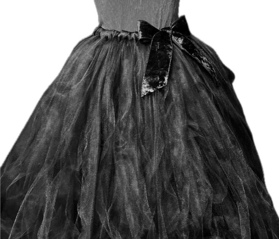 Adults and teens long Black  and adorable tutu embellished with extra large velvet bow