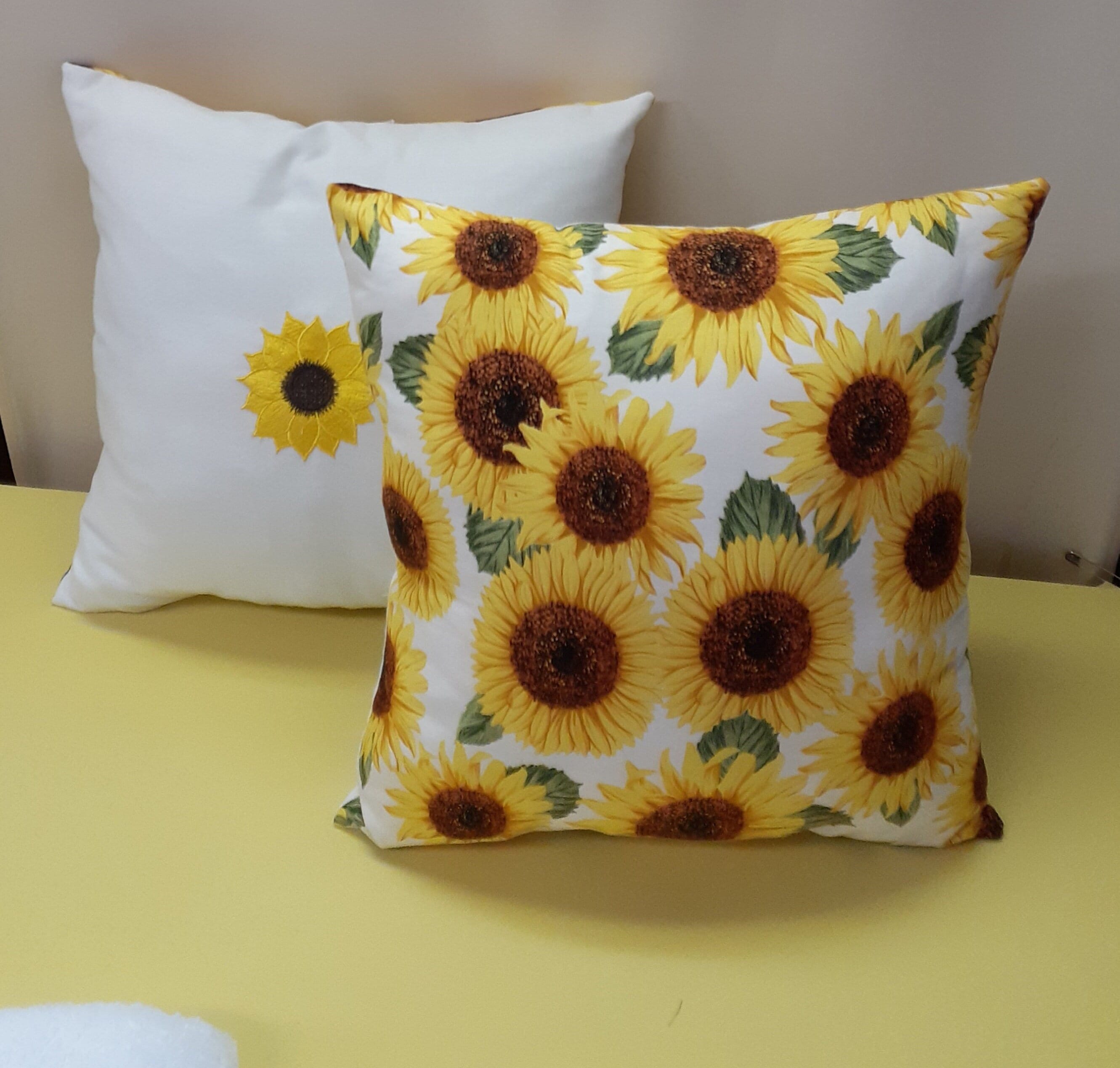 Indoor Outdoor Reversible Sunflower Accent Pillows With