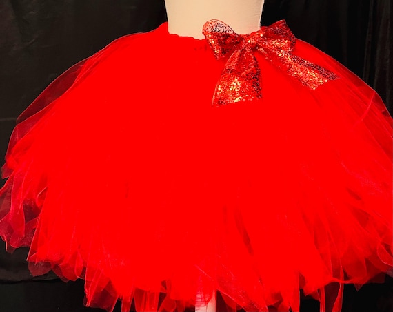 Festively red tutu: super full and fluffy,  large  sparkly bow
