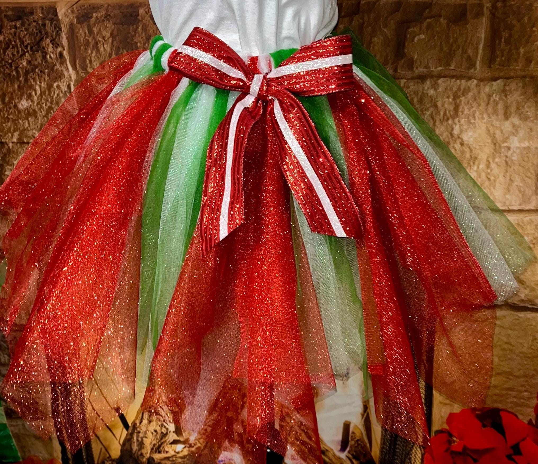 Jupe Tutu De Noël Pour Fille – Rouge Et Vert, En Tulle Pailleté, Taille élastique (2–11 Ans)