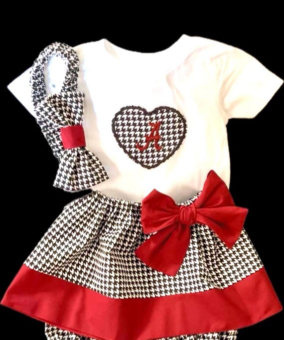 Houndstooth and Crimson red newborn/ toddler/ babies children outfit with matching bloomers and headband