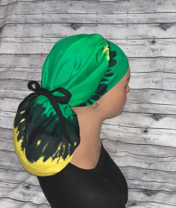 Jamaican print/ African printed lined ponytail/ bouffant  surgical cap