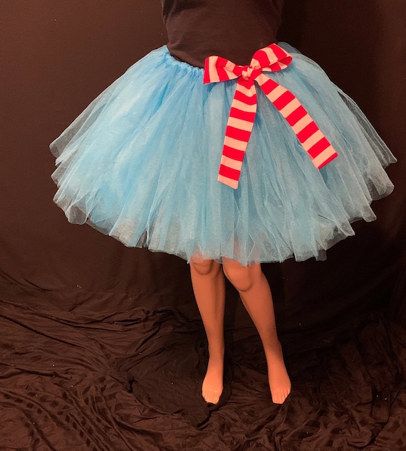 Dr Seuss inspired Sky Blue tutus with red and white stripe bows