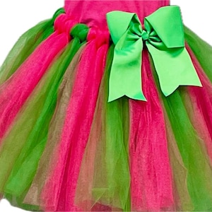 Adult and teen Fabulous pink and green tutu with shiny satin fabric covered elastic waistband