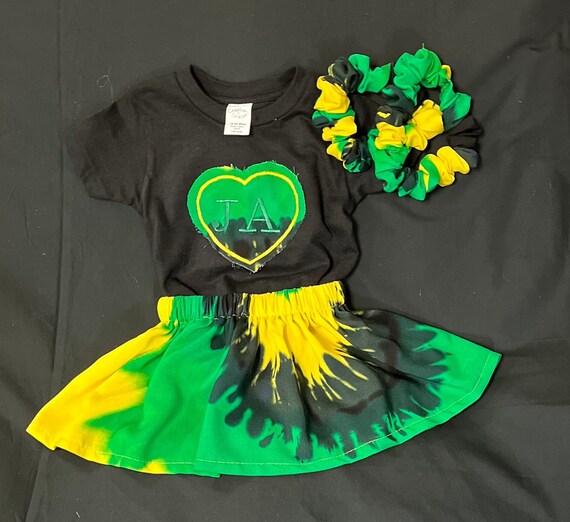 Jamaican colors inspired children tie dye theme design outfit island colors baby outfit African colors baby outfit