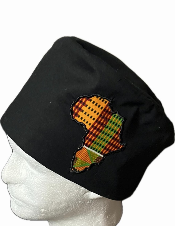Unisex African traditional Kofi Hats: African map appliqué