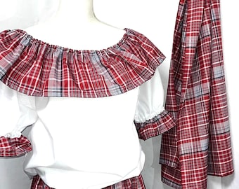 Adults and teenagers Jamaican Bandana Plaid Outfit:  3-Piece Set Jamaica Day attire