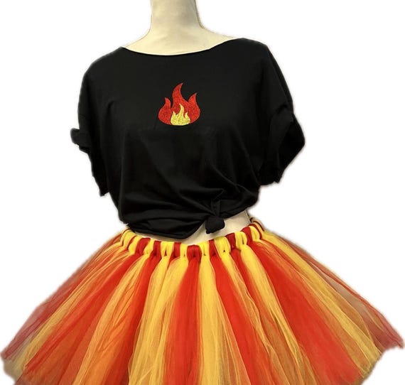 Adult and teen Flaming fire outfit with flaming embroidered T-shirt