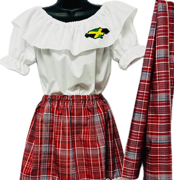 Adult three piece set: embroidered blouse collar paired with bandana skirt