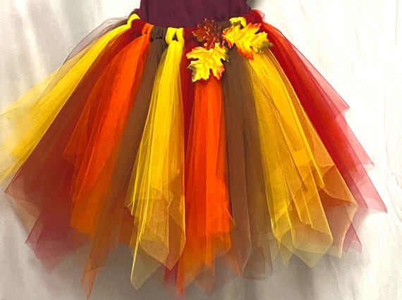 Adult pointed cut tutu, fall leave attached, harvest tutu