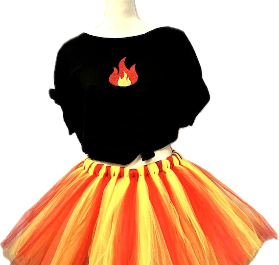 Adult and teen Flaming fire outfit with flaming embroidered T-shirt