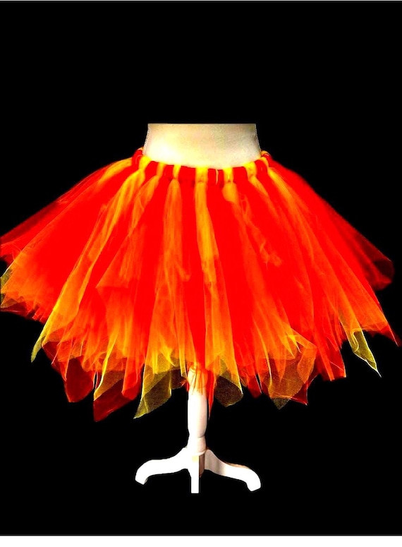 Adults and teenager flaming fire tutu: red and yellow pixie cut costume
