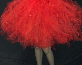 Red Shimmering Christmas Tutu: Handmade Knee Length, Matching Bow