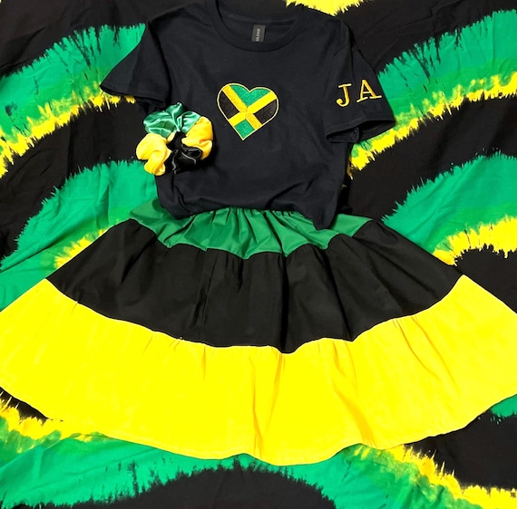 Caribbean children and teen Outfit, Handmade Skirt Set embroidered shirt