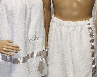 Monogrammed Bride and Groom Terry Spa Wrap Set