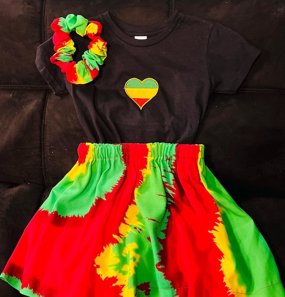 Black history celebration girl outfit red green and yellow Black history celebration girl outfit red green and yellow