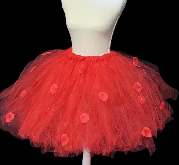 Girls red  rose petals children tutu