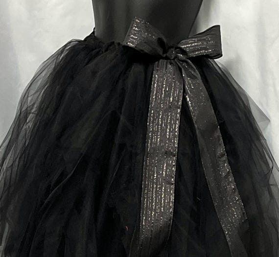 Adults and teens long Black  and adorable tutu embellished with extra large velvet bow
