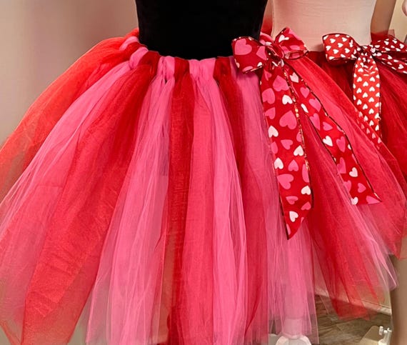 Red and Pink Tulle Adult Tutu: Valentine's Day Heart Bow