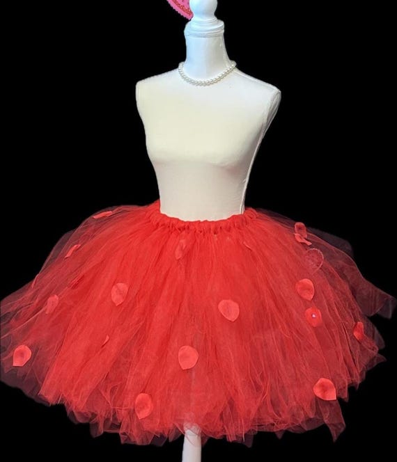 Girls red  rose petals children tutu