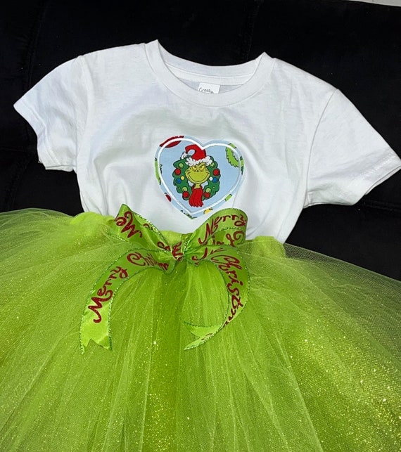 Children Grinches appliquéd T-shirt coupled  with a  shimmering tutu