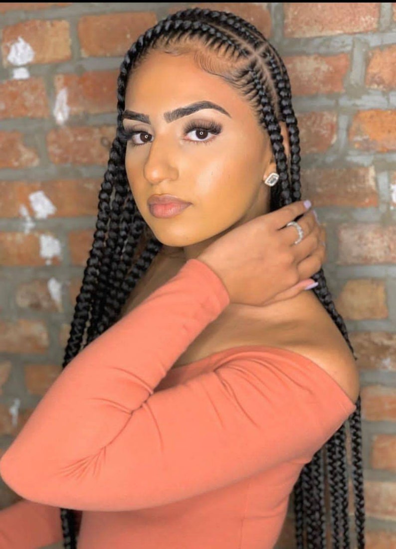 Braid wigs Feed In Braid braided wig, full lace wig Tribal Cornrows Wig Braided Wigs Wig For Black Women image 3