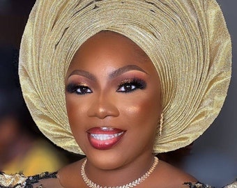 Autogele, Gold AutoGele, Ready-to-Wear Gele, Headtie Hat, Headwrap, Asooke, Ready Made Gele