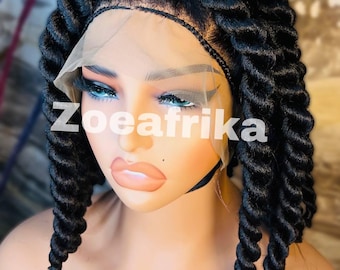 Peluca Jumbo Twist trenzada a mano, encaje completo, color 1
