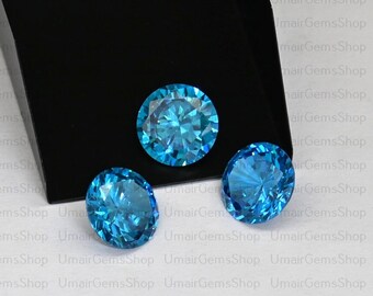 Blue Cubic Zirconia Round Faceted Cut Gemstone, AAA Quality Calibrated Loose Stone For Jewelry Making, Size 2mm-10mm