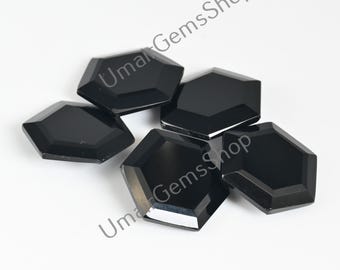 Natural Black Onyx Hexagon Faceted Cut Gemstones 6mm-20mm, Calibrated Loose Stones, Wholesale Crystals for DIY Jewelry Making