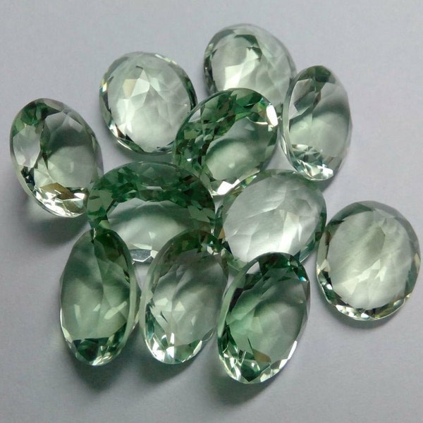 Natural Prasiolite Oval Shape Faceted Cut Gemstone, AAA Quality Prasiolite Loose Gemstone 3X5 MM To 12X16MM, Green Amethyst Oval Gemstones
