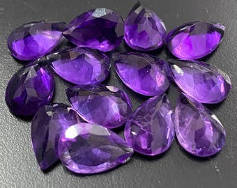 Amatista natural suelta, facetada en forma de pera, calidad AAA (3 x 5 mm - 12 x 16 mm), piedra calibrada para joyería, piedra natal de febrero.